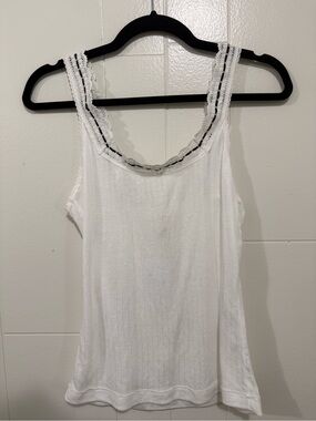 Free People Intimately White Lace-Trim Ribbed Tank Top